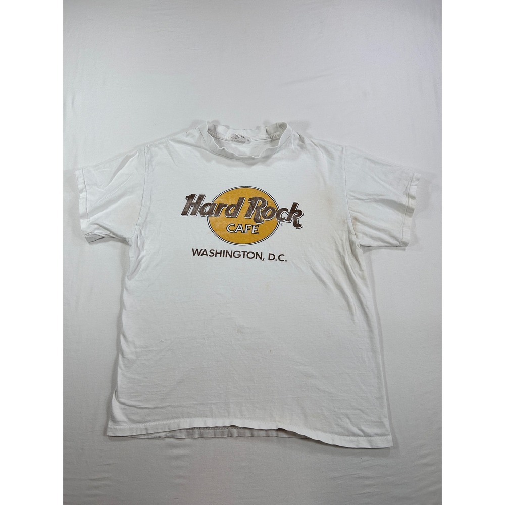 Vintage Hard Rock Cafe Washington DC Graphic T-Shirt White Mens Large Distressed